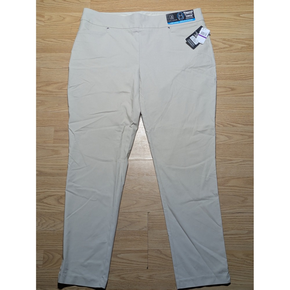 PGA TOUR Womens Tummy Control Stretch Golf Pants Silver Lining Beige XXL